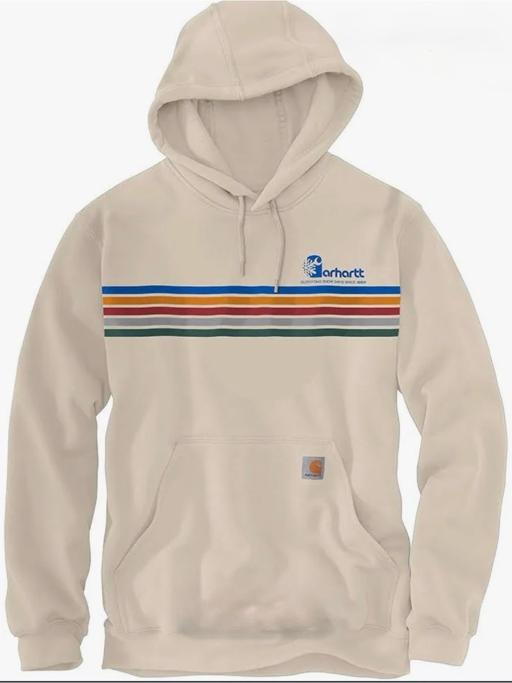 Carhartt Men’s Cream Hoodie with Multicolor Retro Stripes